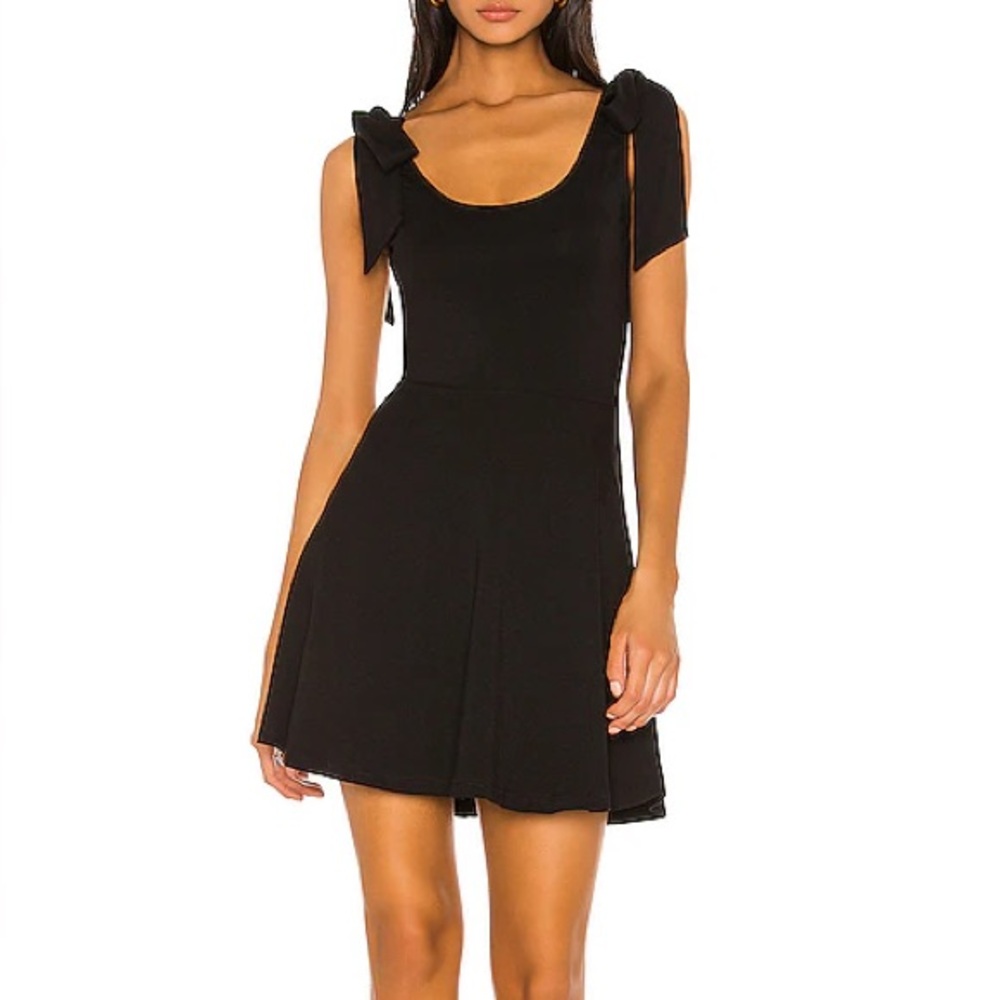 LOVERS + FRIENDS Felicia Black Knit Mini Dress w Bow Straps